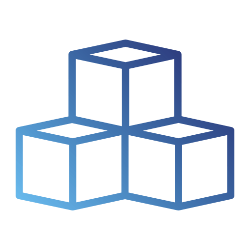 Ein Würfelsymbol, das modulare Strukturen, 3D-Bausteine oder Systemarchitektur symbolisiert.